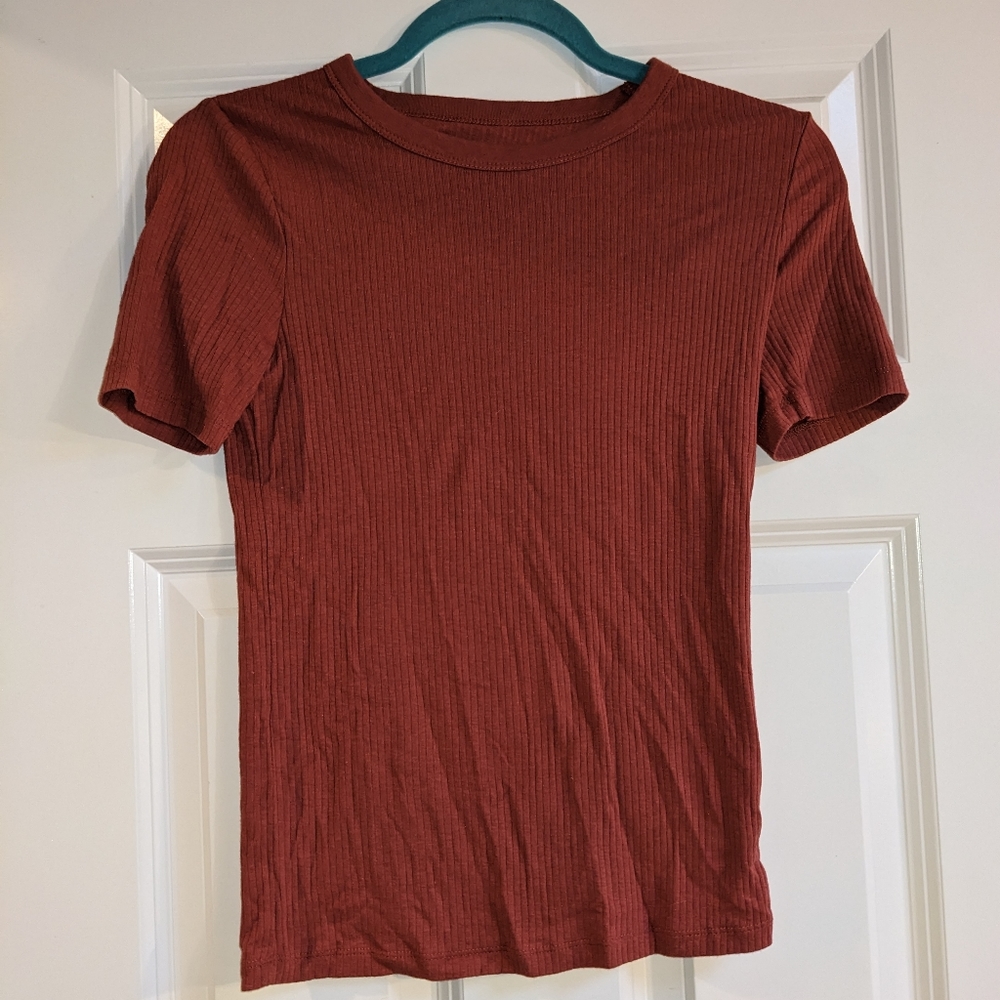 A New Day Burnt Orange Ribbed Top